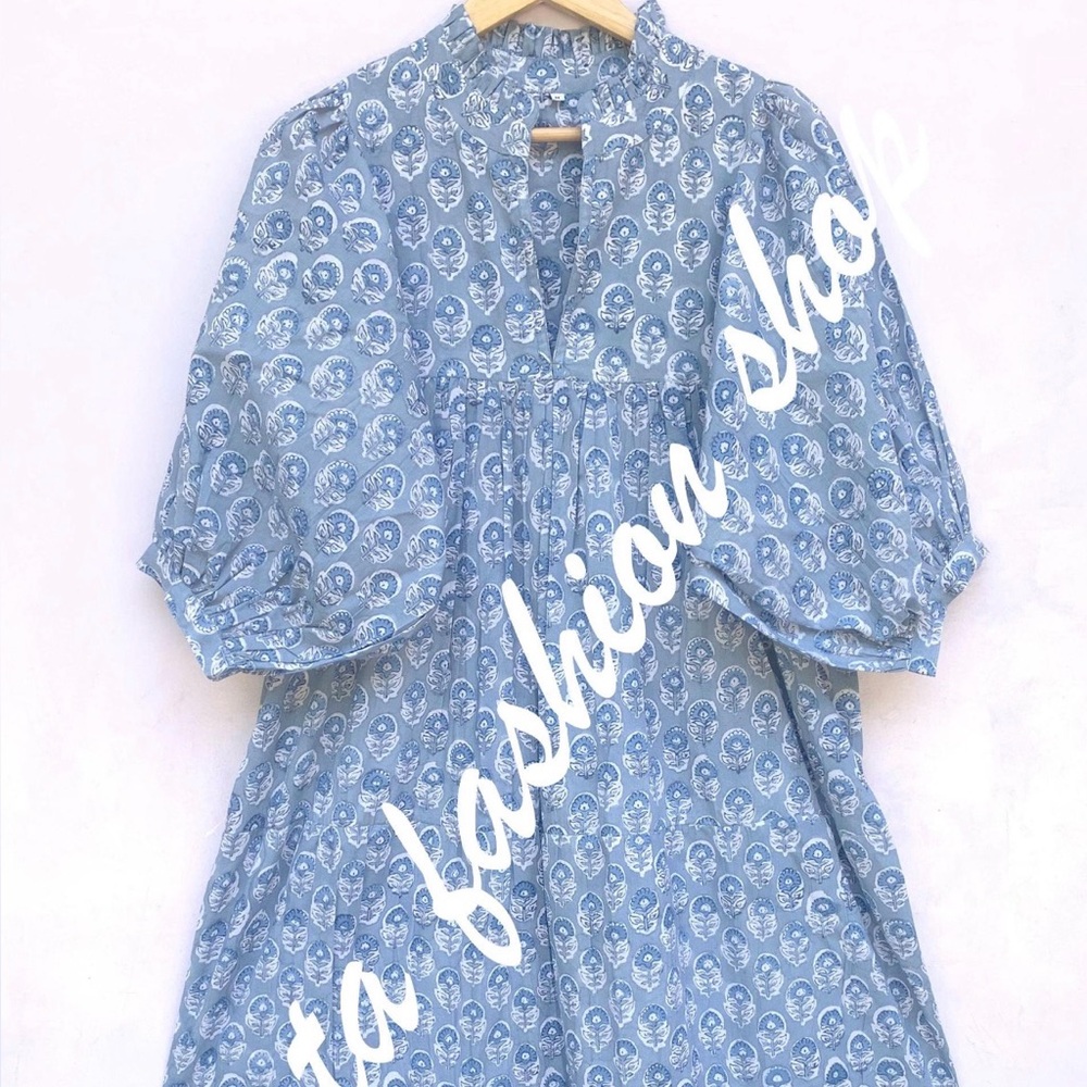 Blue Block Print Maxi Dress